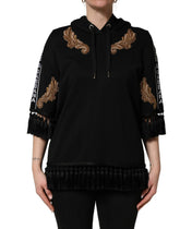 Hanorac Dolce & Gabbana negru cu broderie, șnur și glugă