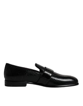 Dolce & Gabbana Black Exotic Leather DG Logo Loafers Formal Dress Shoes - Flats
