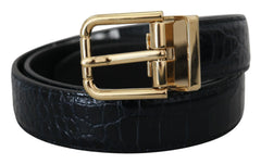 Dolce & Gabbana Black Exotic Leather Gold Metal Buckle Belt - 75 cm / 29,5 Inches - Belts