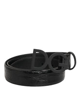Curea Dolce & Gabbana neagră din piele exotică cu cataramă metalică logo - 85 cm / 34 inci - Curele
