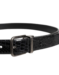 Dolce & Gabbana Black Exotic Leather Metal Logo Buckle Belt - 90 cm / 36 Inches - Belts