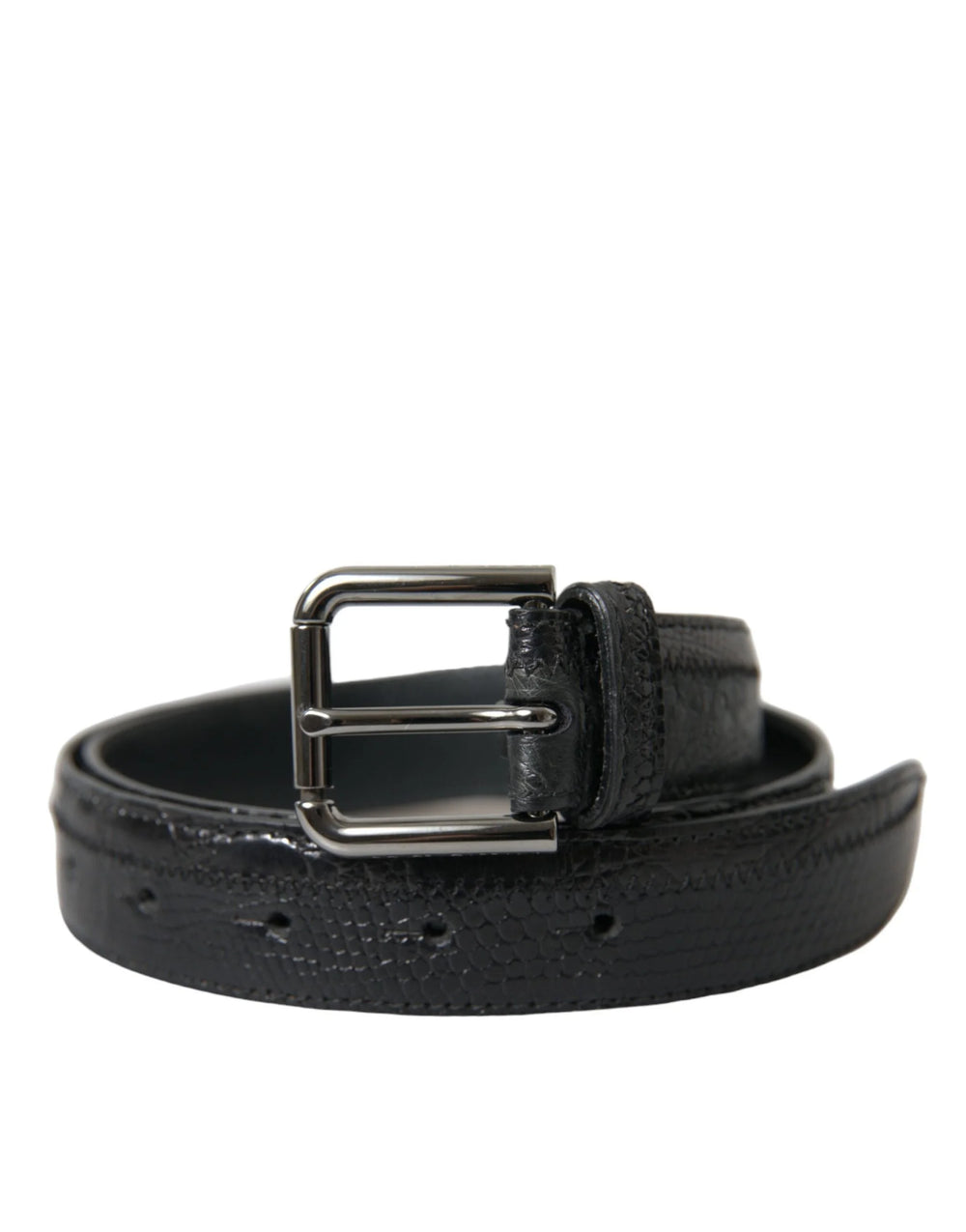 Dolce & Gabbana Black Exotic Leather Silver Metal Buckle Belt - 80 cm / 32 Inches - Belts