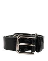Dolce & Gabbana Black Exotic Leather Silver Metal Buckle Belt - 90 cm / 36 Inches