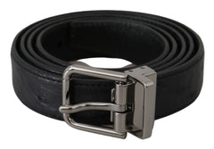 Dolce & Gabbana Black Exotic Skin Pattern Silver Buckle Belt - 90 cm / 36 Inches - Belts