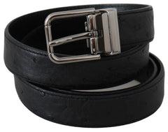 Dolce & Gabbana Black Exotic Skin Pattern Silver Buckle Belt - 90 cm / 36 Inches - Belts