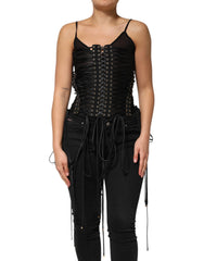 Dolce & Gabbana Black Eyelet Embellished Corset Style Top - IT42|M - Tank Tops