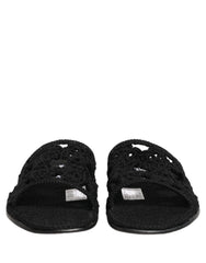 Dolce & Gabbana Black Fabric Woven Slides Sandals Flats Shoes - EU44/US11