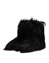Dolce & Gabbana Black Faux Fur Mid Calf Boots Shoes - EU44/US11 - Boots