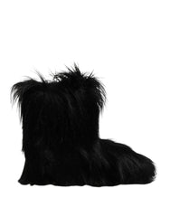 Dolce & Gabbana Black Faux Fur Mid Calf Boots Shoes - EU44/US11 - Boots