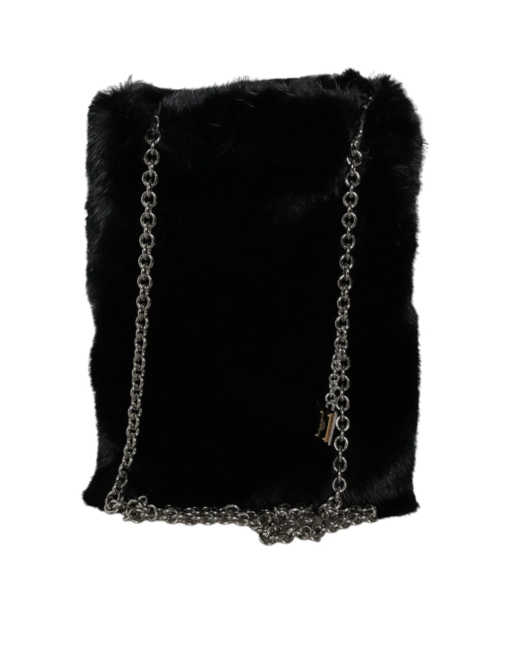 Dolce & Gabbana Black Faux Fur Silver Chain Crossbody Shoulder Purse Bag - Cross Body Bags