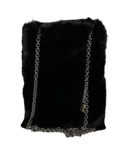 Dolce & Gabbana Black Faux Fur Silver Chain Crossbody Shoulder Purse Bag - Cross Body Bags