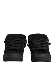 Dolce & Gabbana Black Faux Shearling Low Top Sneakers Shoes - EU44/US11