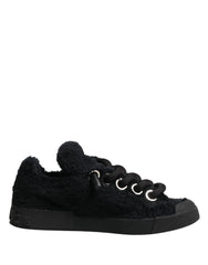 Dolce & Gabbana Black Faux Shearling Low Top Sneakers Shoes - EU44/US11