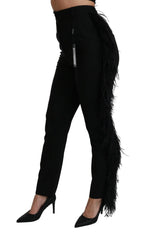 Dolce & Gabbana Black Feather Straight High Waist Wool Pants - IT40|S - Trousers