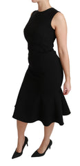 Dolce & Gabbana Black Fit Flare Wool Stretch Sheath Dress - Dresses