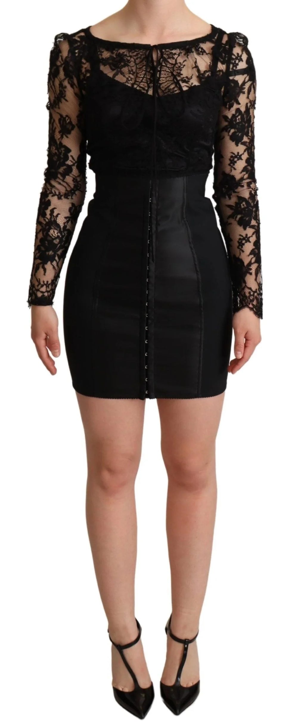 Dolce & Gabbana Black Fitted Lace Top Bodycon Mini Dress - IT36 | XS - Dresses