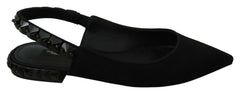 Ballerines à brides arrière noires Dolce & Gabbana en soie charmeuse avec bout pointu et profil bas élégant pour femmes.