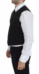 Dolce & Gabbana Black Flax Cotton Dress Vest Blazer - Vests