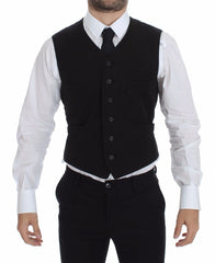 Dolce & Gabbana Black Flax Cotton Dress Vest Blazer - Vests