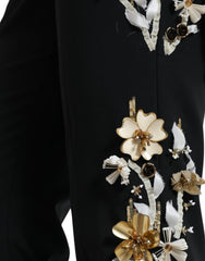 Dolce & Gabbana Black Floral Applique High Waist Tapered Pants - IT40|S - Trousers
