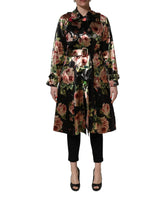 Dolce & Gabbana fekete virágos övvel ellátott poliészter trench kabát