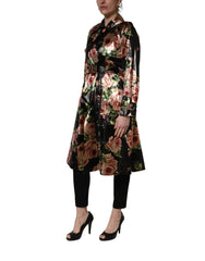 Dolce & Gabbana Black Floral Belted Polyester Trench Coat Jacket - IT36|XXS