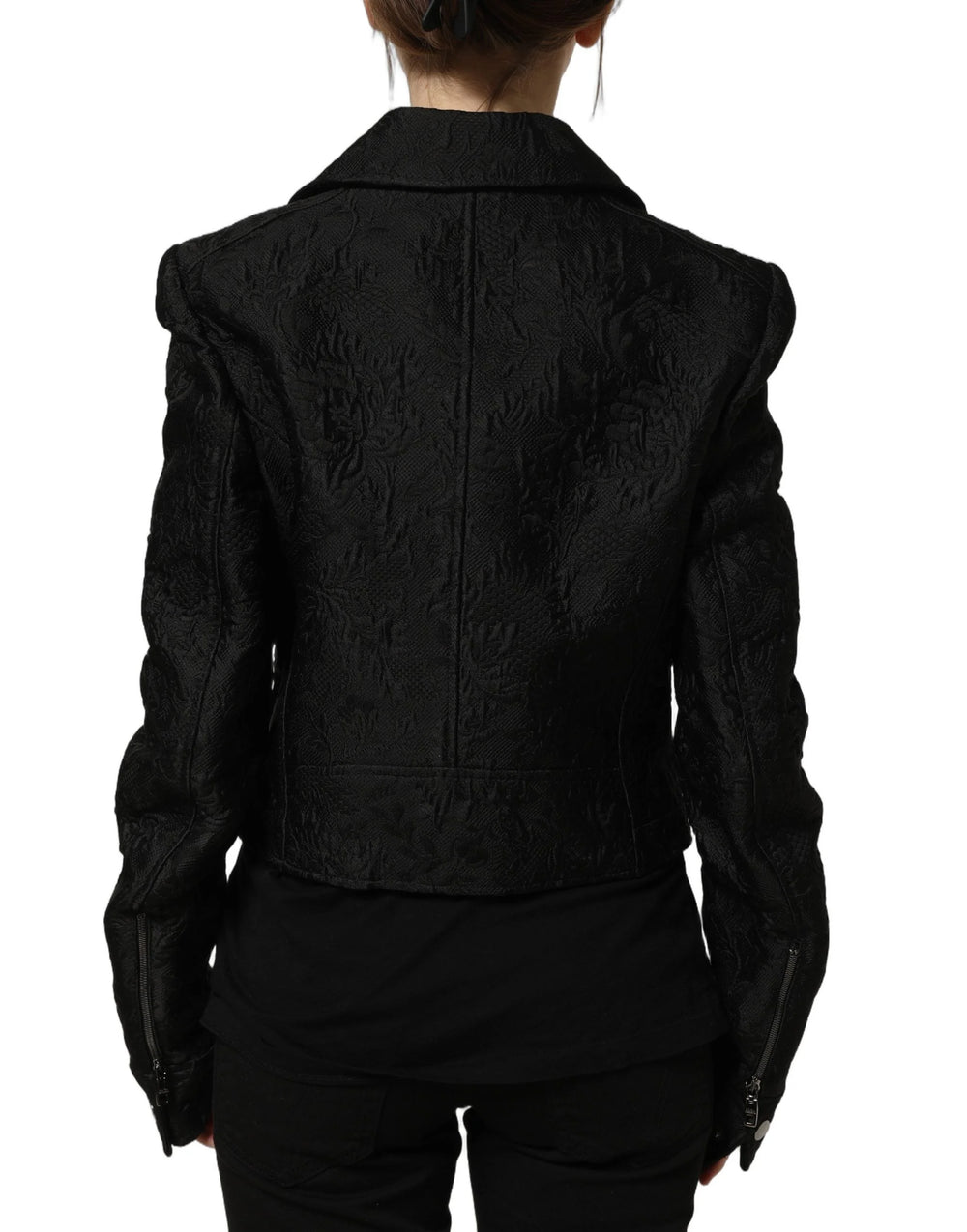 Dolce & Gabbana Black Floral Brocade Biker Blouson Jacket - IT40|S