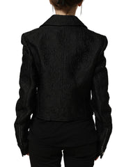 Dolce & Gabbana Black Floral Brocade Biker Blouson Jacket - IT40|S