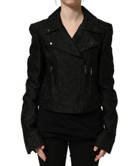 Dolce & Gabbana Black Floral Brocade Biker Blouson Jacket - IT40|S