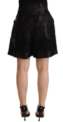 Dolce & Gabbana Black Floral Brocade High Waist Mini Shorts - Short Trousers