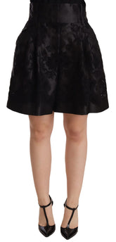 Dolce & Gabbana Black Floral Brocade High Waist Mini Shorts - Short Trousers