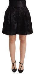 Dolce & Gabbana Black Floral Brocade High Waist Mini Shorts - Short Trousers