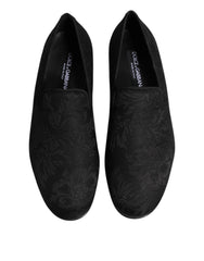 Dolce & Gabbana Black Floral Brocade Loafers Men Dress Shoes - Flats