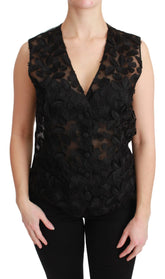 Dolce & Gabbana Black Floral Brocade Top Gilet Waistcoat - Vests