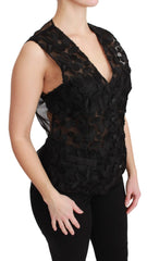 Dolce & Gabbana Black Floral Brocade Top Gilet Waistcoat - Vests