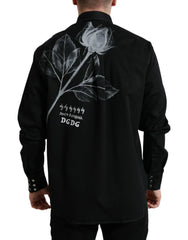 Dolce & Gabbana Black Floral Cotton Collared Dress Shirt - IT40 | M - Shirts