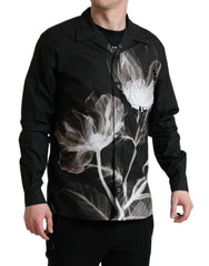 Dolce & Gabbana Black Floral Cotton Collared Long Sleeves Men Shirt - IT40 | M - Shirts