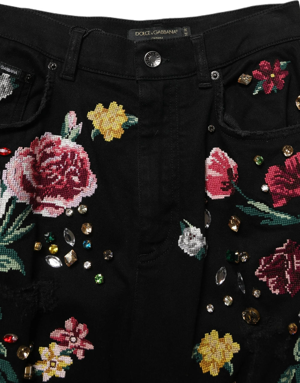 Dolce & Gabbana Black Floral Cotton High Waist Tapered Pants - IT40|S