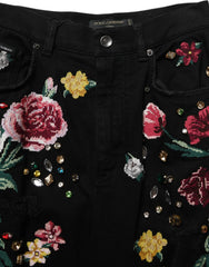 Dolce & Gabbana Black Floral Cotton High Waist Tapered Pants - IT40|S