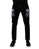 Dolce & Gabbana Black Floral Cotton Skinny Men Denim Jeans - IT48 | M - Jeans