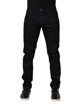 Dolce & Gabbana Black Floral Cotton Skinny Men Denim Jeans - IT50 | L