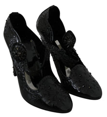Dolce & Gabbana Black Floral Crystal CINDERELLA Heels Shoes - EU39/US8.5