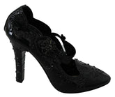 Dolce & Gabbana Black Floral Crystal CINDERELLA Heels Shoes - EU39/US8.5 - Heels