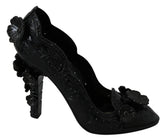 Dolce & Gabbana Black Floral Crystal CINDERELLA Heels Shoes - EU39/US8.5 - Heels