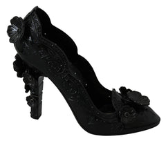 Dolce & Gabbana Black Floral Crystal CINDERELLA Heels Shoes - EU39/US8.5 - Heels