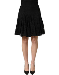 Dolce & Gabbana Black Floral Cut Out Lace A-line Mini Skirt