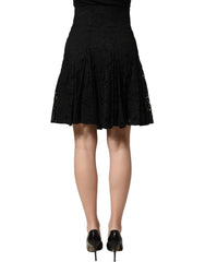 Dolce & Gabbana Black Floral Cut Out Lace A-line Mini Skirt
