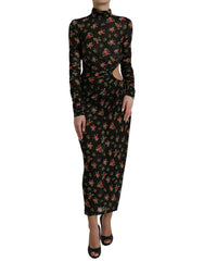 Dolce & Gabbana Black Floral Cut Out Sheath Long Maxi Dress - IT40|S - Dresses