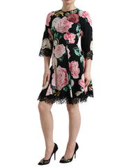 Dolce & Gabbana Black Floral Embellished Lace A-line Dress - Dresses