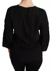 Dolce & Gabbana Black Floral Embroidered Blouse Silk Top - Blouses